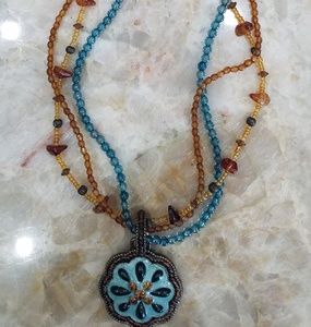 NEW! BEADED TEAL/BROWN  NECKLACE